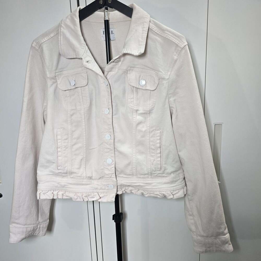ELLE Women's Light Pink Denim Cropped Jacket with Ruffle Hem